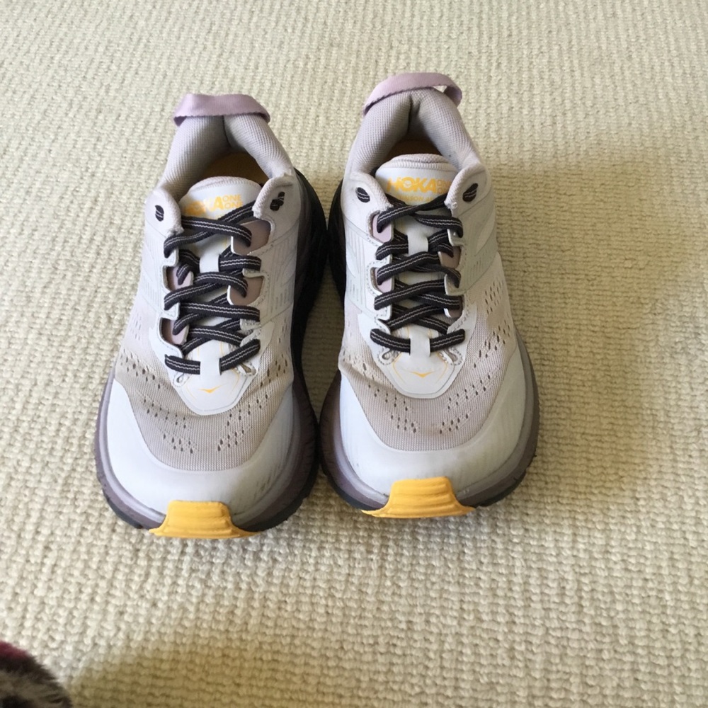 Hoka Neutral Running Shoes in Light Gray & Yellow
